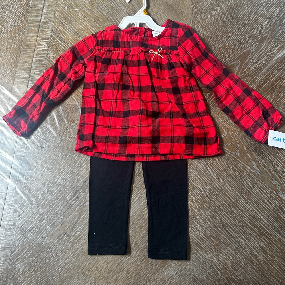 Carter’s Red Plaid Long Sleeve Top and Black Leggings Set